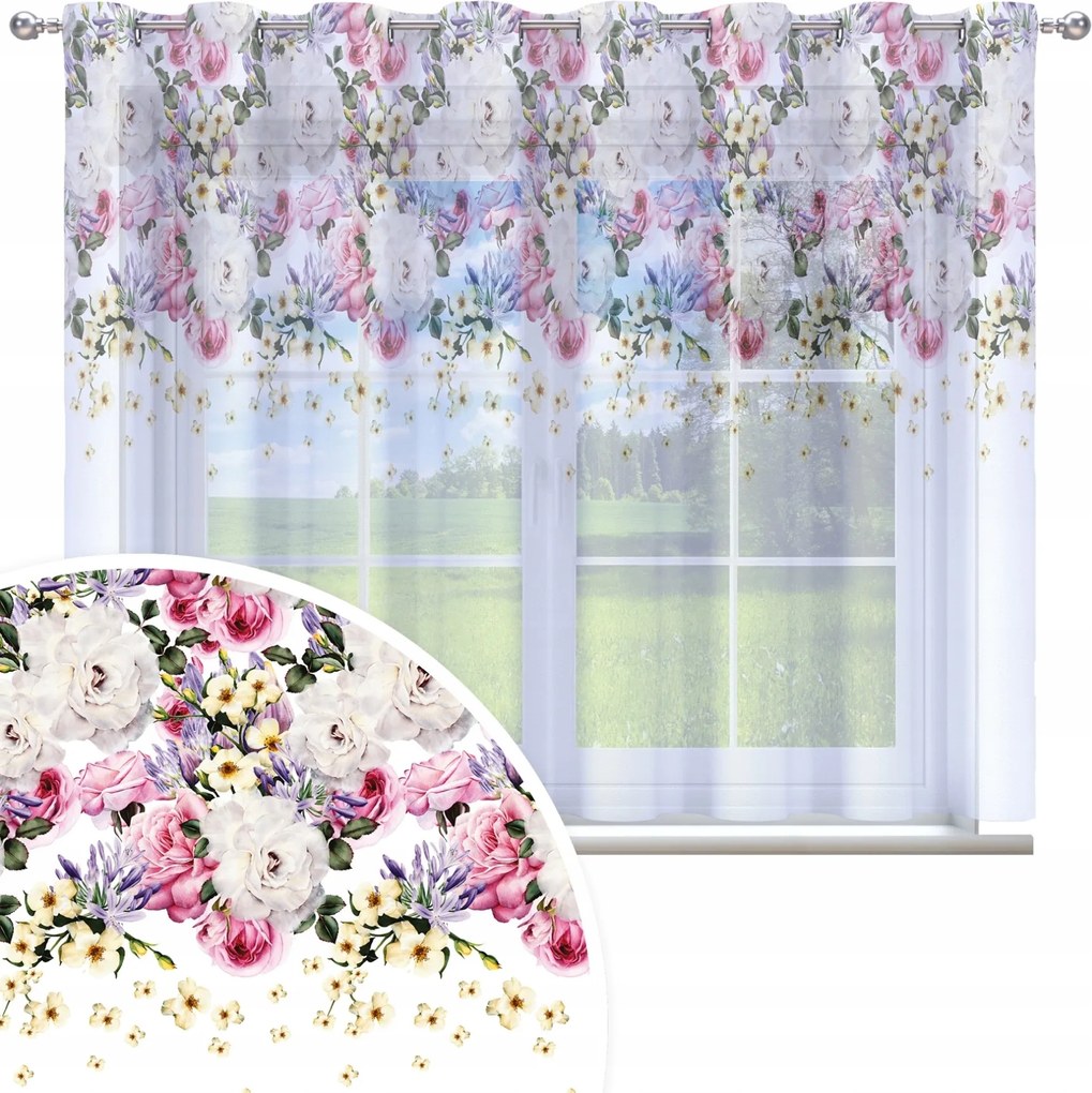 Függöny Kész 300x150 Fátyol Festett Virág Mintás 010