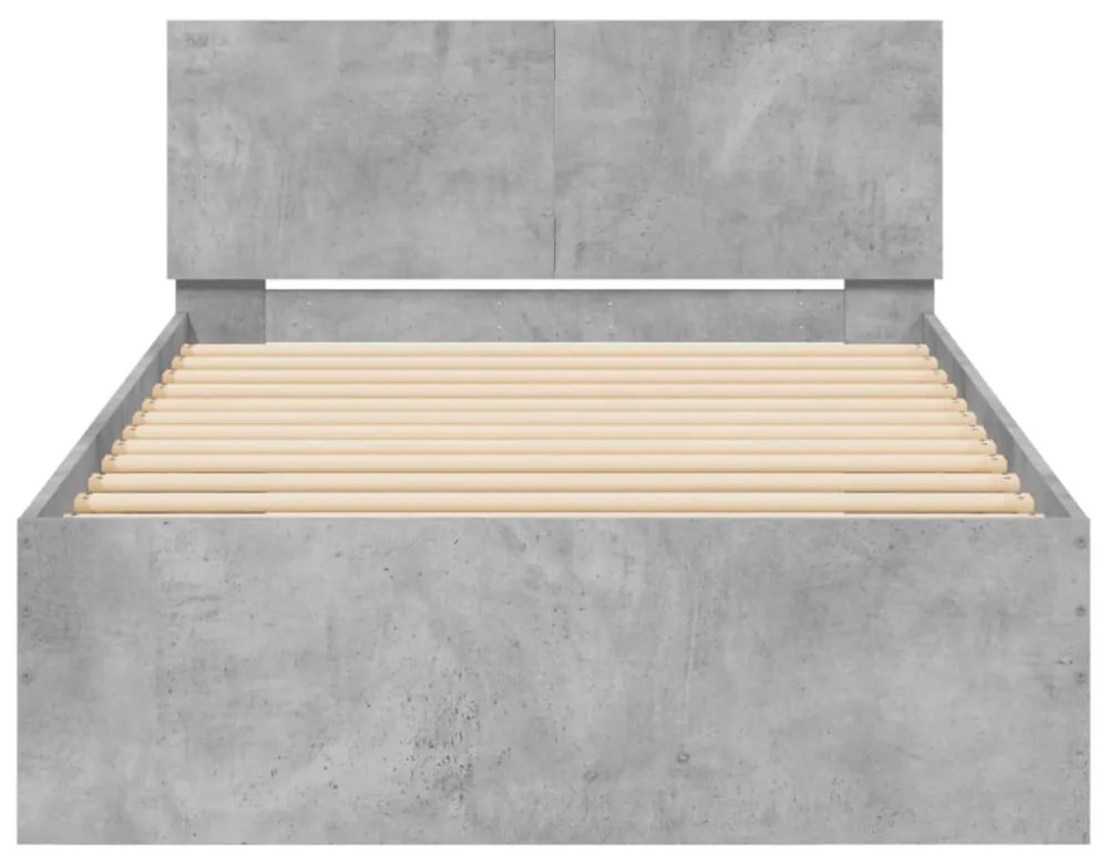 betonszürke szerelt fa ágykeret fejtámlával 100x200 cm