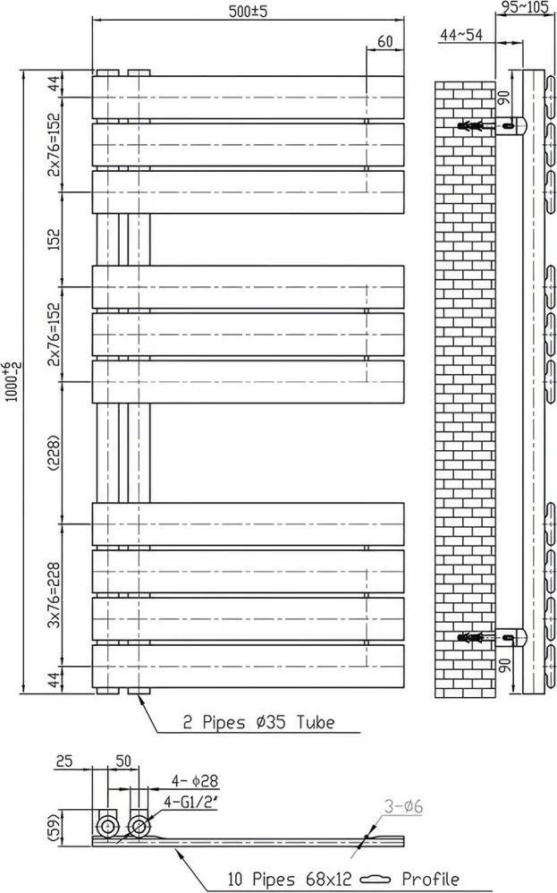 Solaro Design törölközőszárító radiátor 1000x500 mm fehér