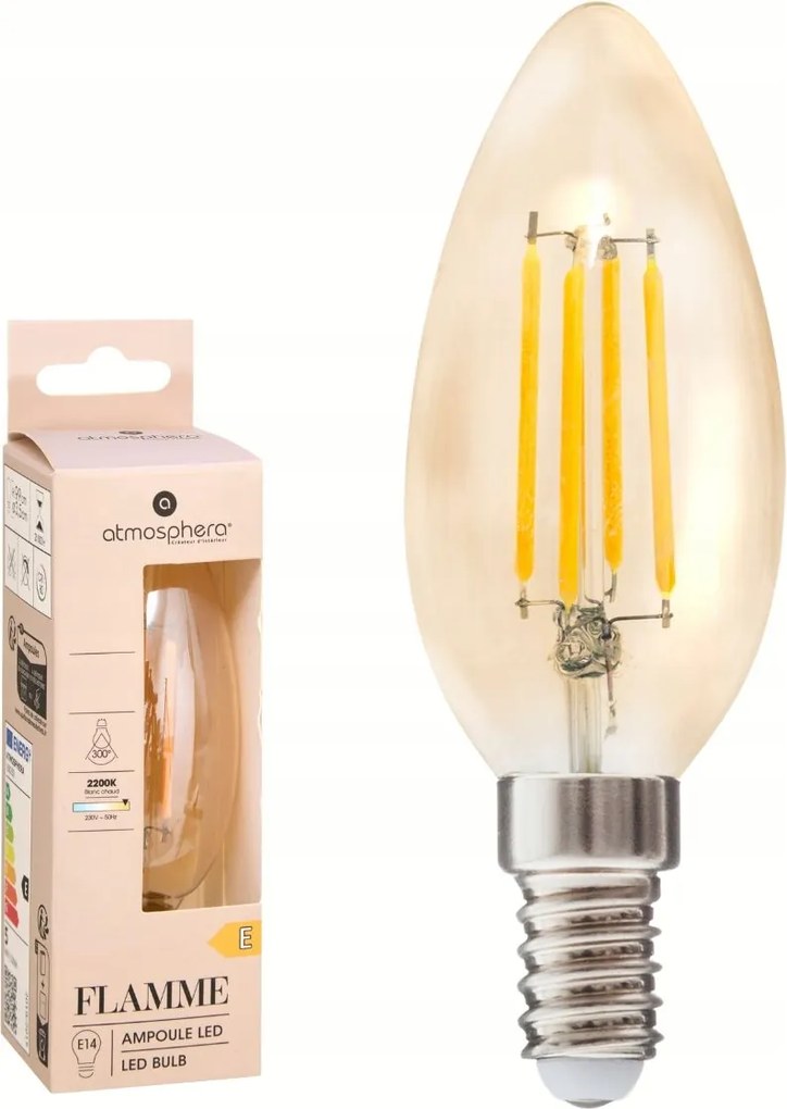 Led izzó E14 dekoratív Gyertya Amber meleg 4,2W