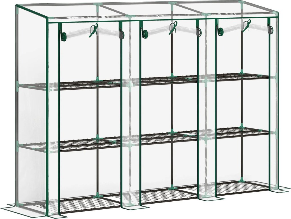 Outsunny Kicsi Üvegház Kültéri Üvegház 3 Polcos, Felgördíthető Cipzáros Ajtókkal és Acél Vázszerkezettel 215x46x151 cm Átlátszó | Aosom