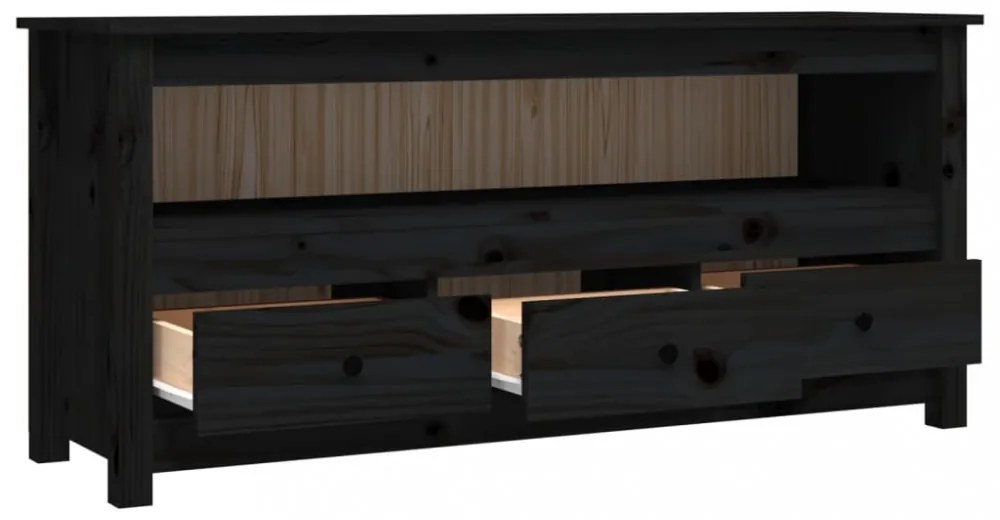 fekete tömör fenyőfa TV-szekrény 114 x 35 x 52 cm