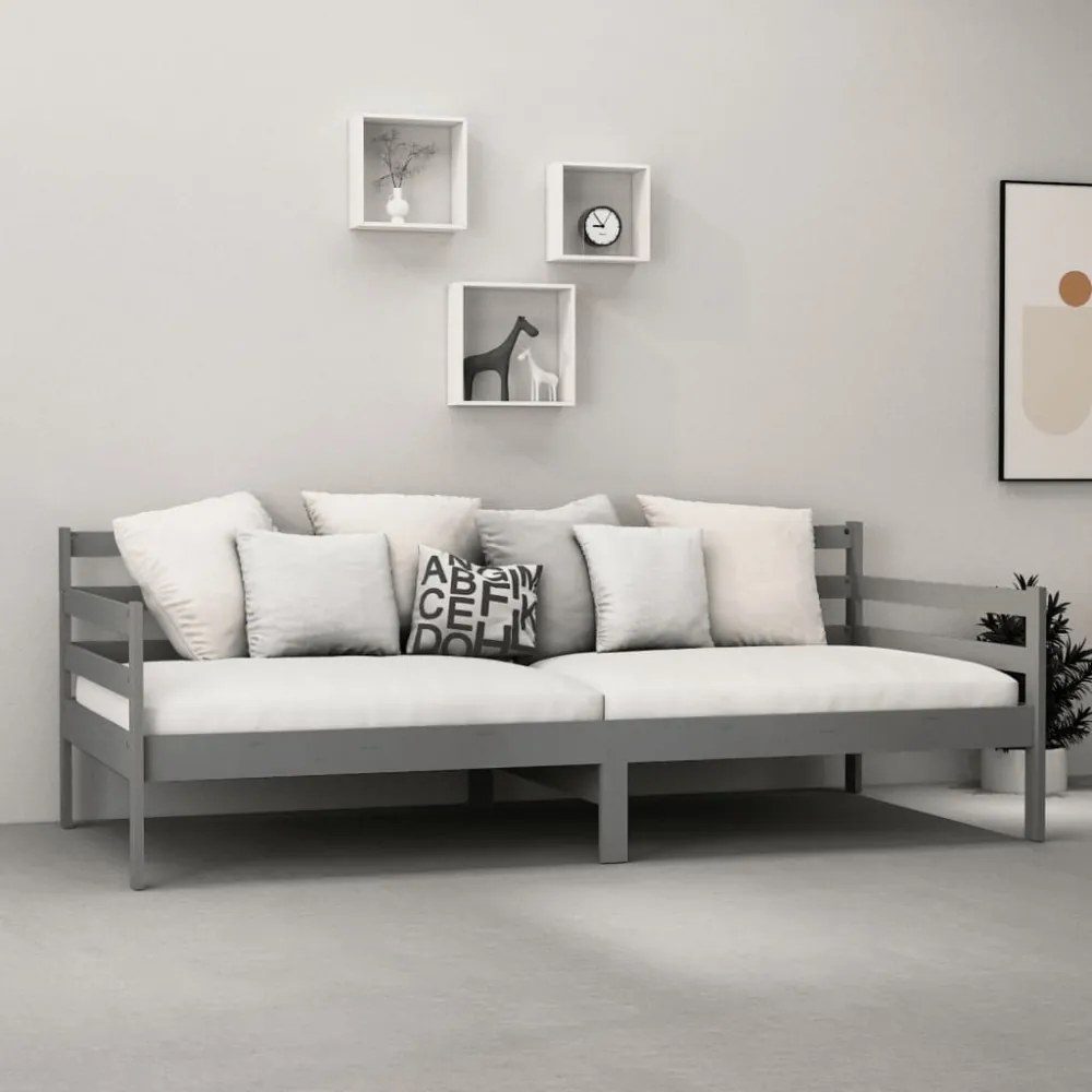 szürke tömör fenyőfa dívány matraccal 90 x 200 cm