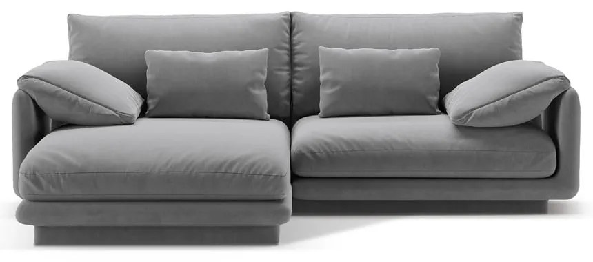 Világosszürke bársony sarokkanapé (bal oldali-heverő résszel) Torino – Micadoni