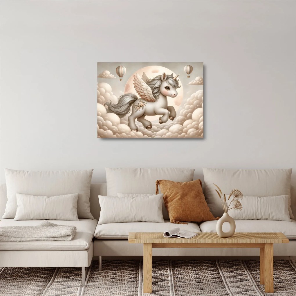 Üveg kép - Egyszarvú a felhőkben (70x50 cm)