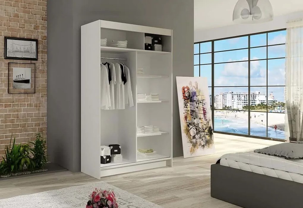 MIAMI V tolóajtós ruhás szekrény tükörrel, 120x200x58, sonoma