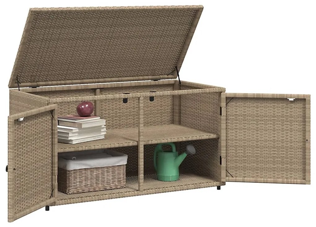 bézs polyrattan kerti tárolószekrény 110 x 55 x 60,5 cm