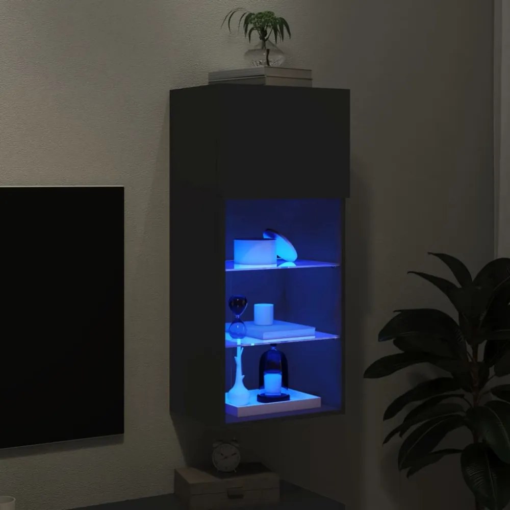 fekete TV-szekrény LED-világítással 40,5x30x90 cm