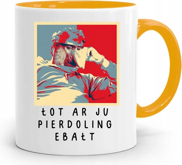 Bögre Sárga Hordozó Janusz Lot Ar Ju Pie**oling fényképes nyomattal