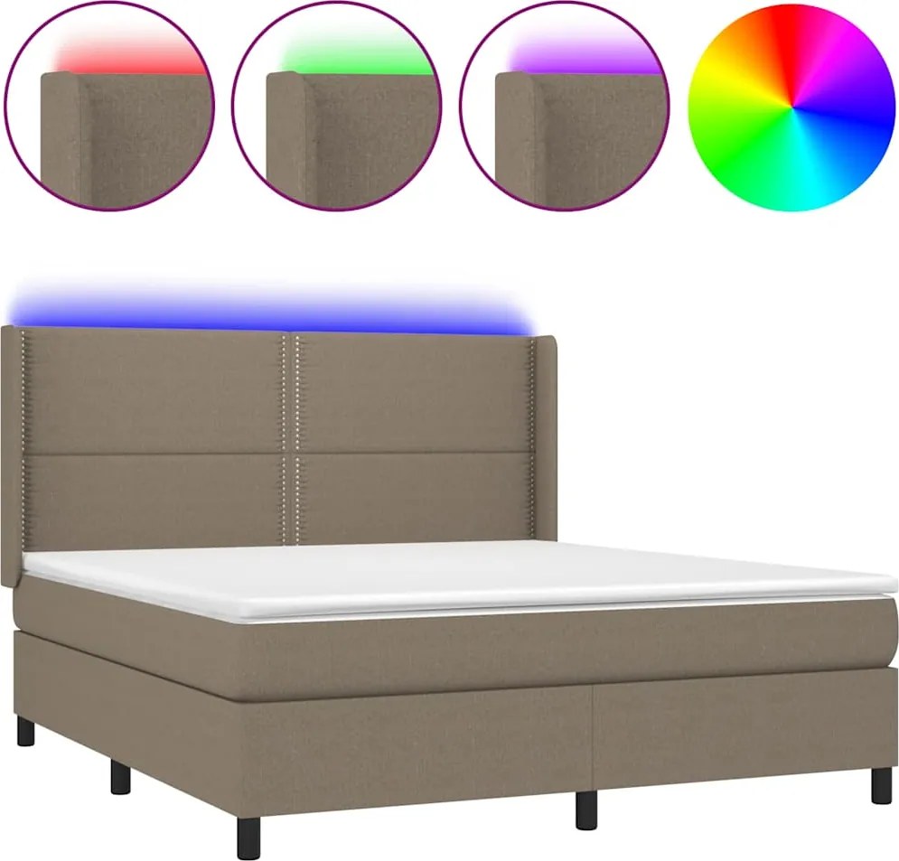 vidaXL tópszínű szövet rugós és LED-es ágy matraccal 180 x 200 cm