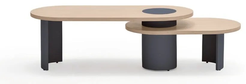 Kék-natúr színű dohányzóasztal kőrisfa dekorral 50x120 cm Nori – Teulat