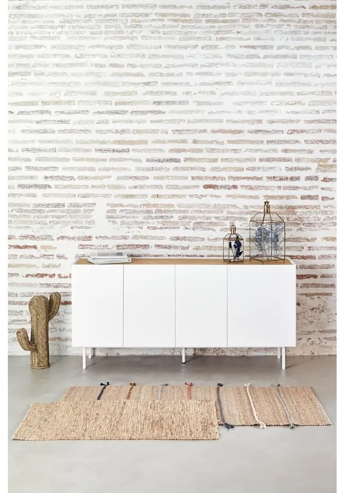Fehér-natúr színű alacsony komód tölgyfa dekorral 165x78 cm Arista – Teulat