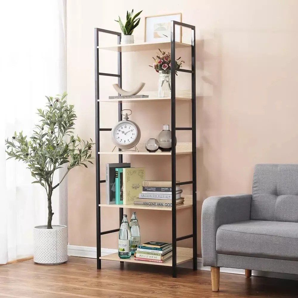 Intenso Home 5 szintes nyitott könyvespolc 60 x 160cm (Sonoma tölgy) | Univerzális tároló állvány fém lábakkal