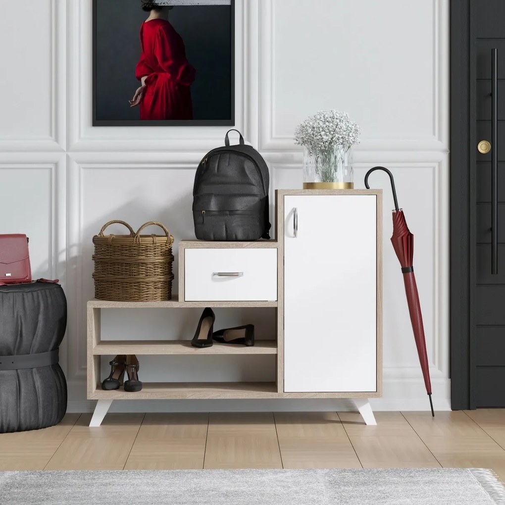 Retro Sonoma Oak and White cipősszekrény