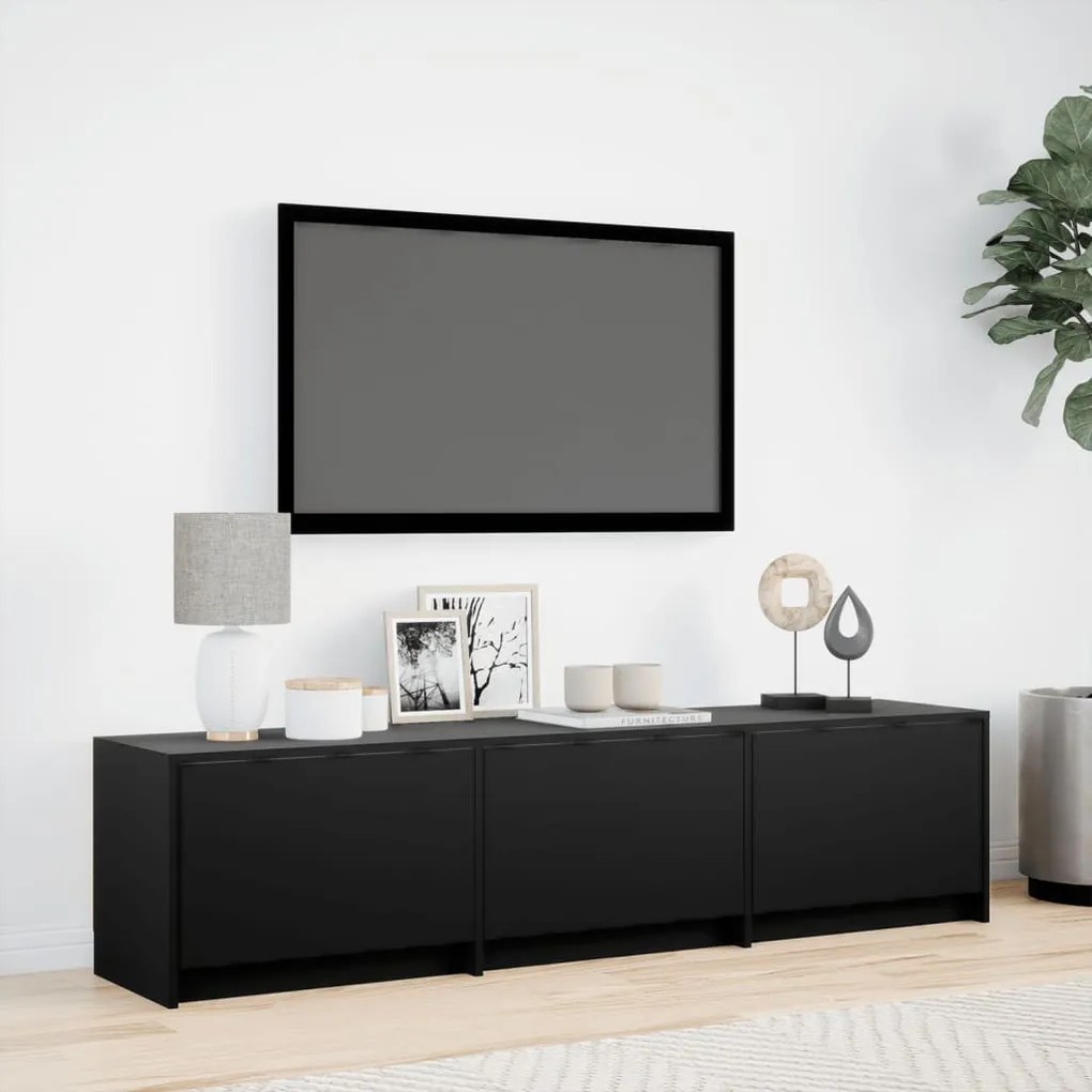 fekete szerelt fa TV-szekrény LED-ekkel 165 x 34 x 50 cm