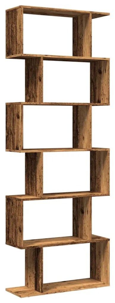 6 szintes antik fa színű fa elválasztó könyvespolc 70x24x193 cm