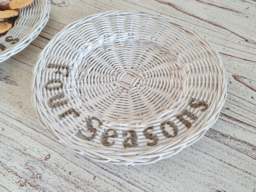 Rusztikus Kerek Tálca Hampton White Rattan Four Seasons