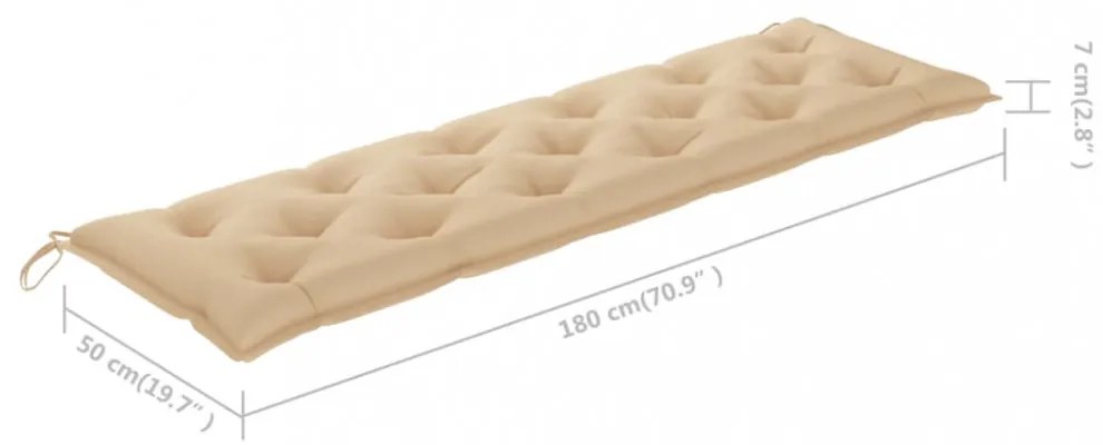 bézs oxford szövet kerti padpárna 180 x (50+50) x 7 cm