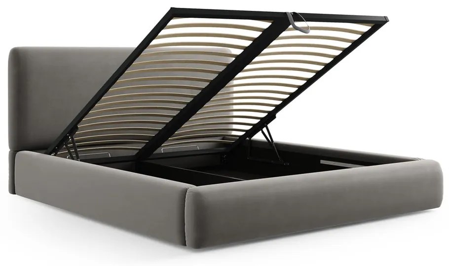 Szürke kárpitozott ágyneműtartós franciaágy ágyráccsal 180x200 cm Colonel – Cosmopolitan Design