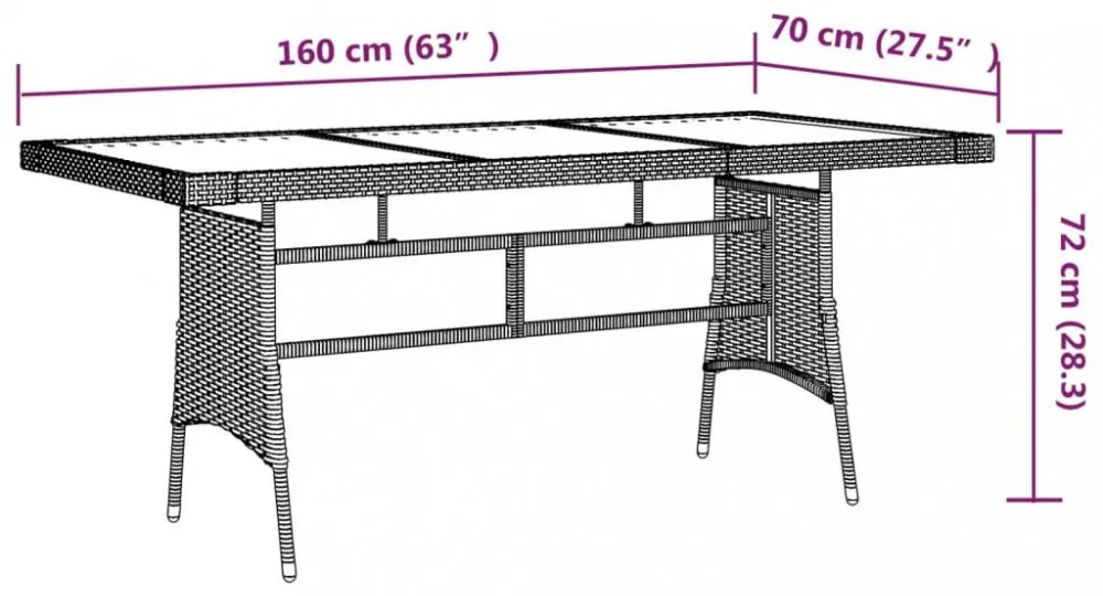 fekete polyrattan és tömör akácfa kerti asztal 160 x 70 x 72 cm