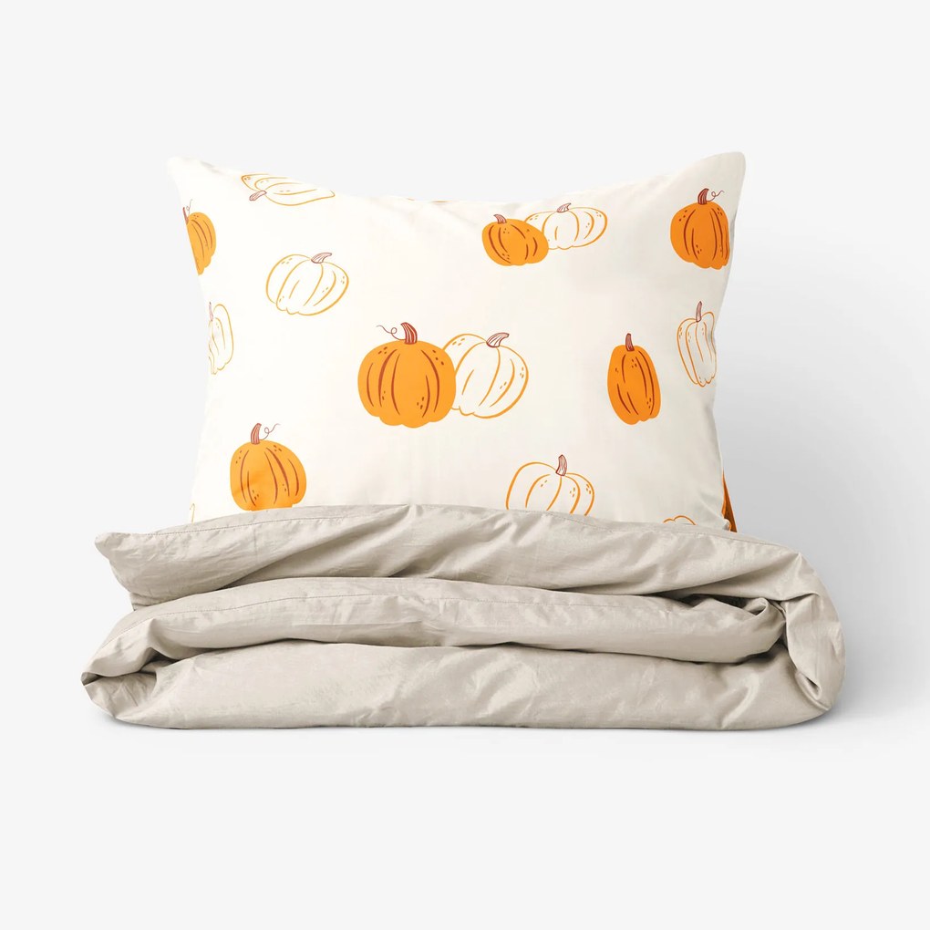 Goldea pamut ágyneműhuzat duo - őszi tökök, latte színű hátoldal 220 x 200 és 2db 70 x 90 cm