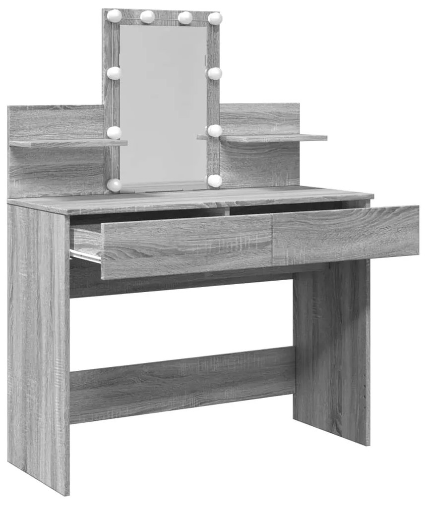 szürke sonoma színű fésülködőasztal LED-del 100 x 40 x 130 cm