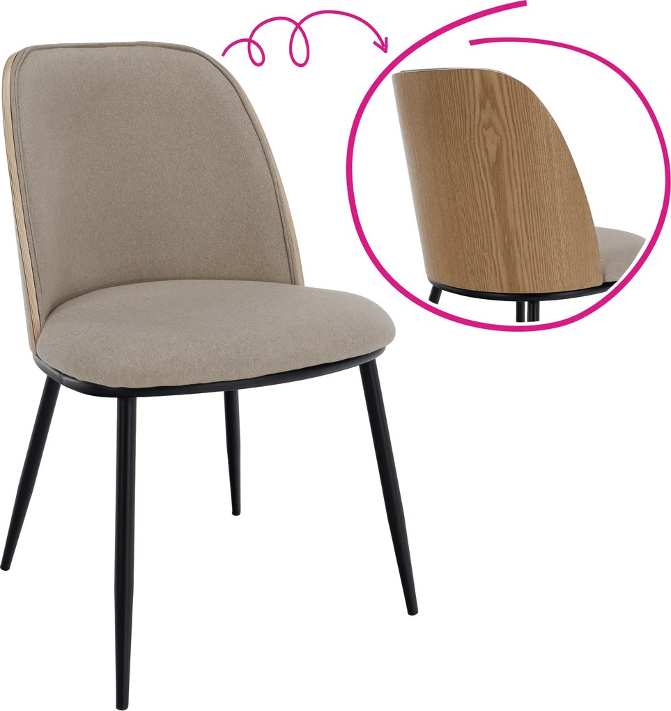 Étkezőszék, bézses barna/natúr fa/fekete, VUDIA