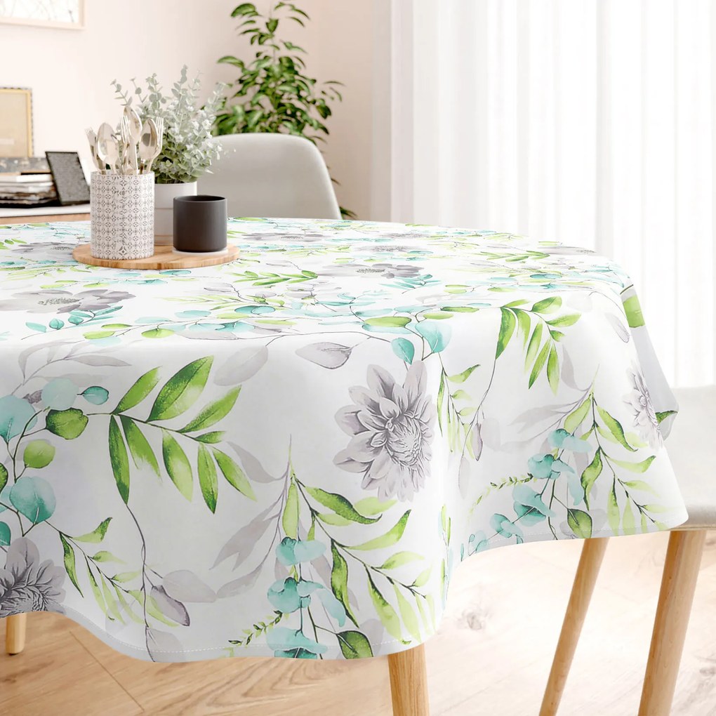 Goldea kör alkó pamut terítő deluxe - eucalyptus virágok Ø 100 cm