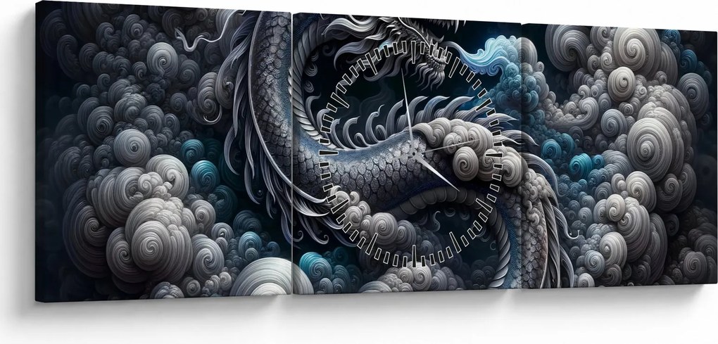 Kép – Sárkány a füstben (órával) (90x30 cm)