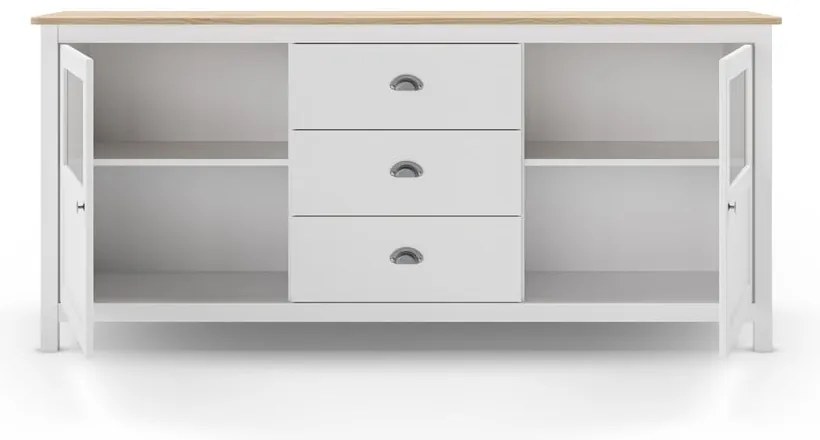 Fehér borovi fenyő alacsony komód 180x80 cm Misti – Marckeric