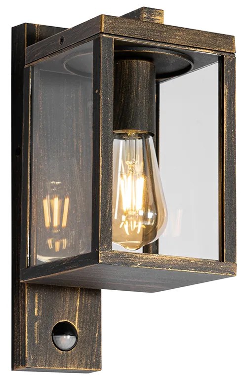 Kültéri fali lámpa antik arany mozgásérzékelővel IP44 - Charlois