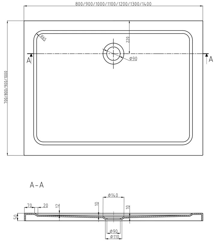 Mexen SLIM - Téglalap alakú zuhanytálca 130x100x5cm + arany szifon, fehér, 40101013G