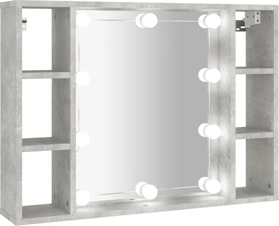 vidaXL betonszürke tükrös szekrény LED-ekkel 76 x 15 x 55 cm