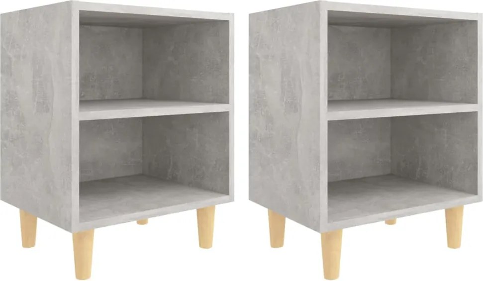 vidaXL 2 db betonszürke éjjeliszekrény tömör fa lábakkal 40x30x50 cm