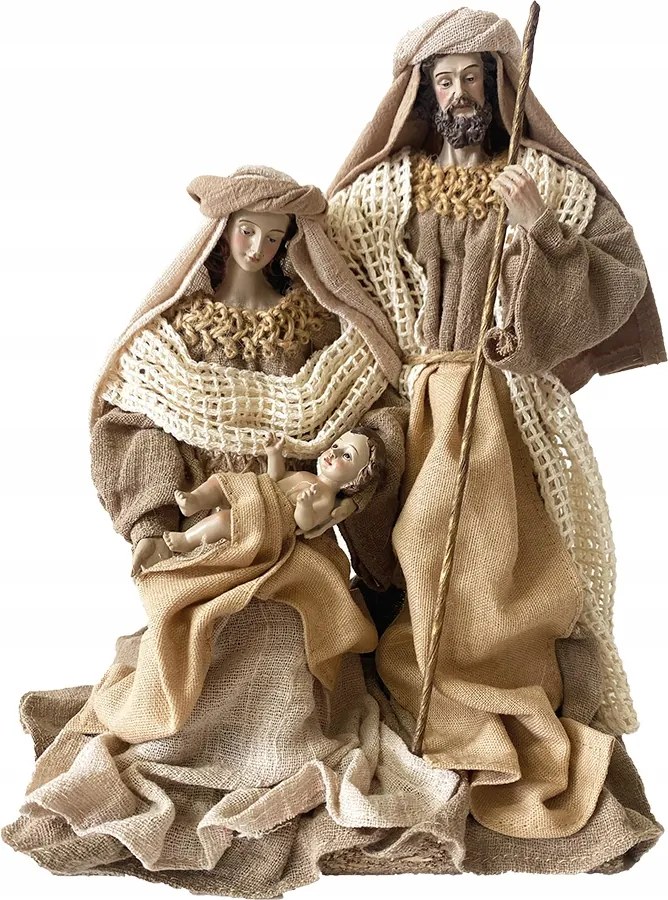 Gyönyörű keleti Szent Család ruha anyagból- max. 25cm magas