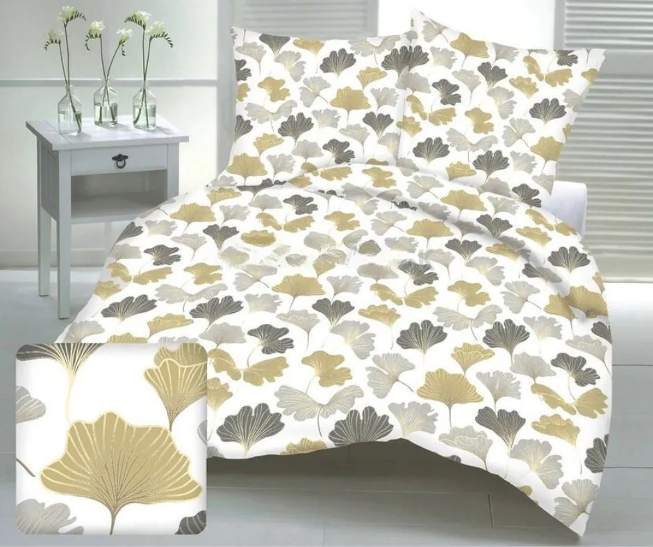 Ginko arany krepp lapok TiaHome - 1x Párna 90x70cm, 1x Paplan 140x200cm