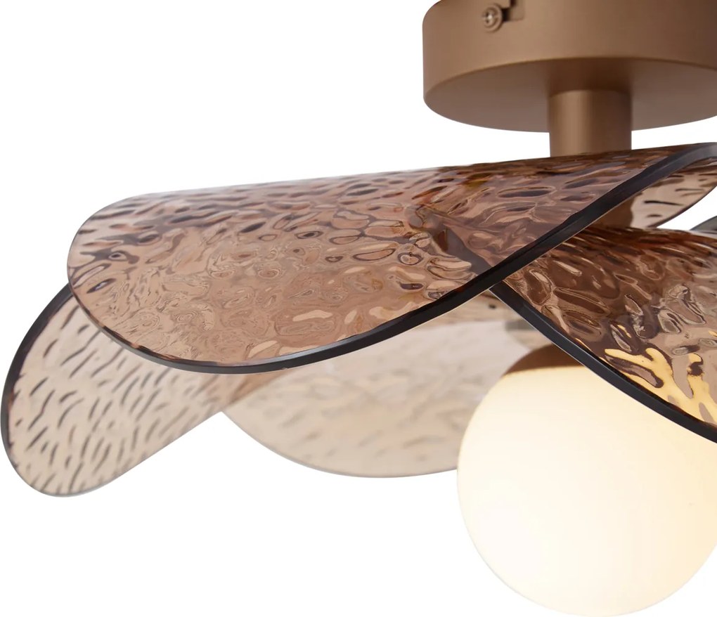 Design mennyezeti lámpa sötét bronz borostyán színű bordázott üveggel - Kemner