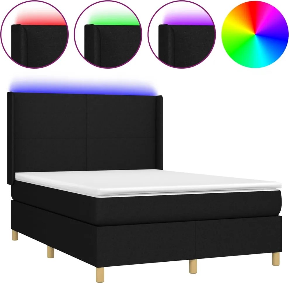 vidaXL fekete szövet rugós és LED-es ágy matraccal 140x200 cm