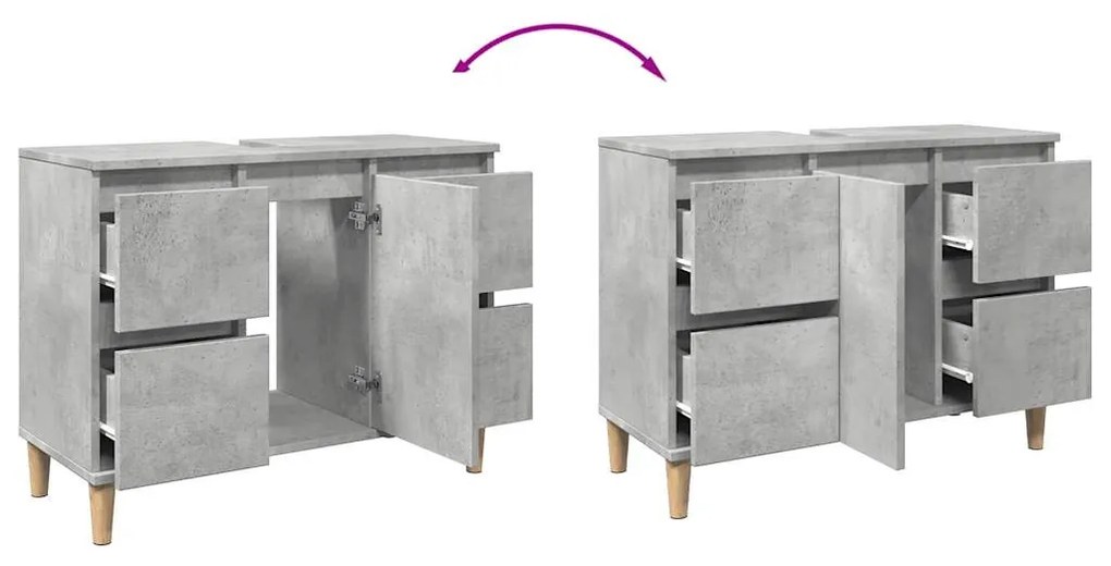 betonszürke szerelt fa mosdószekrény 80 x 33 x 60 cm