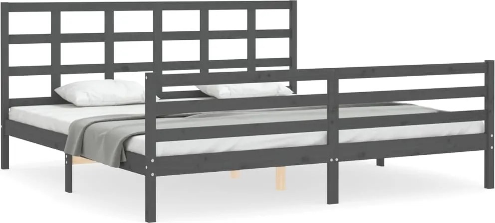 vidaXL szürke tömör fa ágykeret fejtámlával 200 x 200 cm