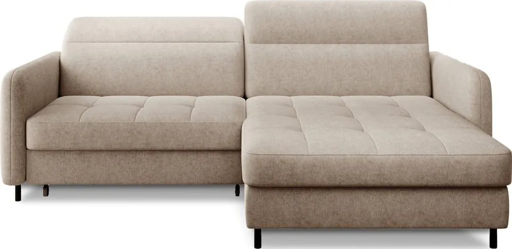 Bézs zsenília kinyitható-tárolóhelyes sarokkanapé (jobb oldali-heverő résszel) Gomsi – ELTAP