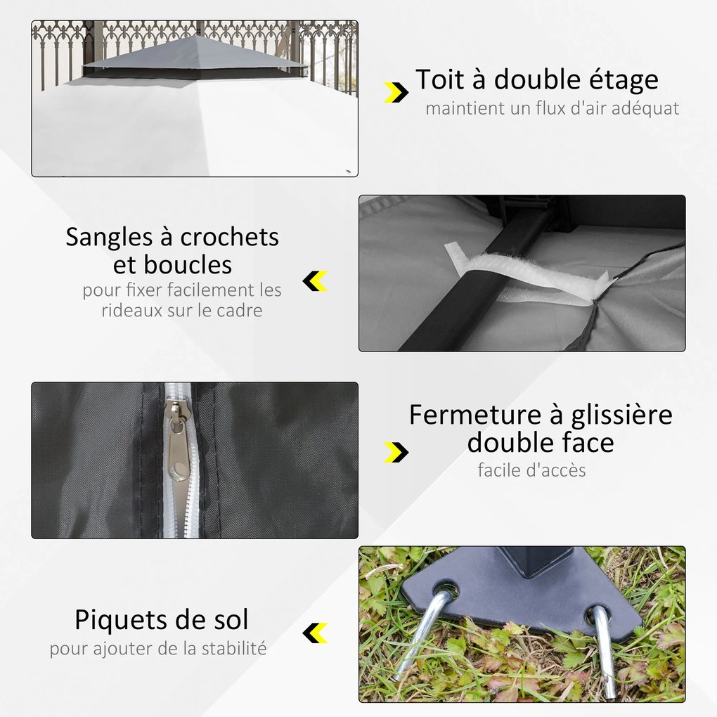 Outsunny Kültéri Kert Pavilon Összecsukható Pavilon 3.6x3.6m Dupla Tető Acél Poliészter Szúnyoghálók + Kerekes Cipzáras Táska Szürke | Aosom