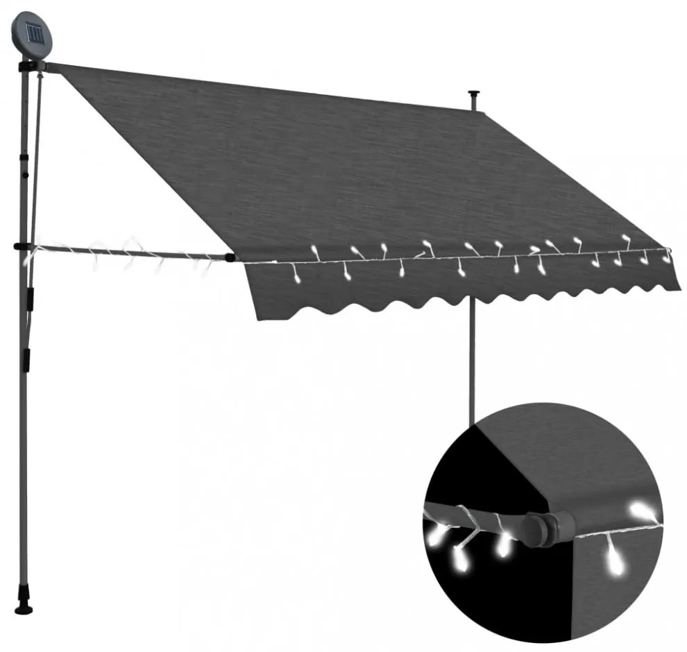 antracitszürke kézzel kihúzható LED-es napellenző 250 cm