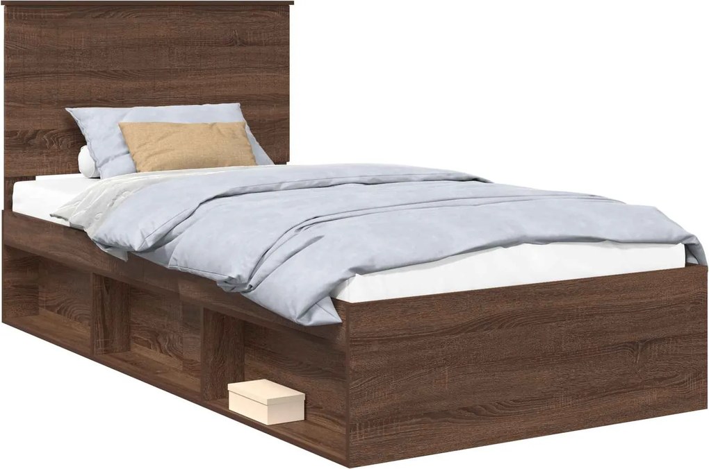 vidaXL Ágykeret fejtámlával Barna Tölgy 100 x 200 cm Tömör fenyőfa