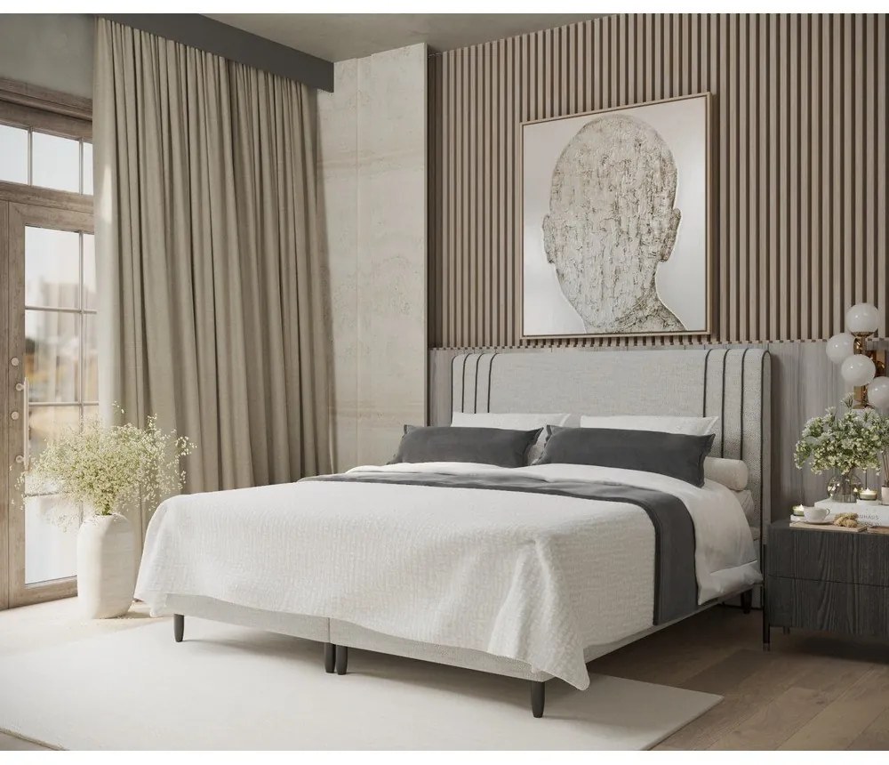 Világosszürke kárpitozott ágyneműtartós franciaágy 200x200 cm Musca – Maison de Rêve