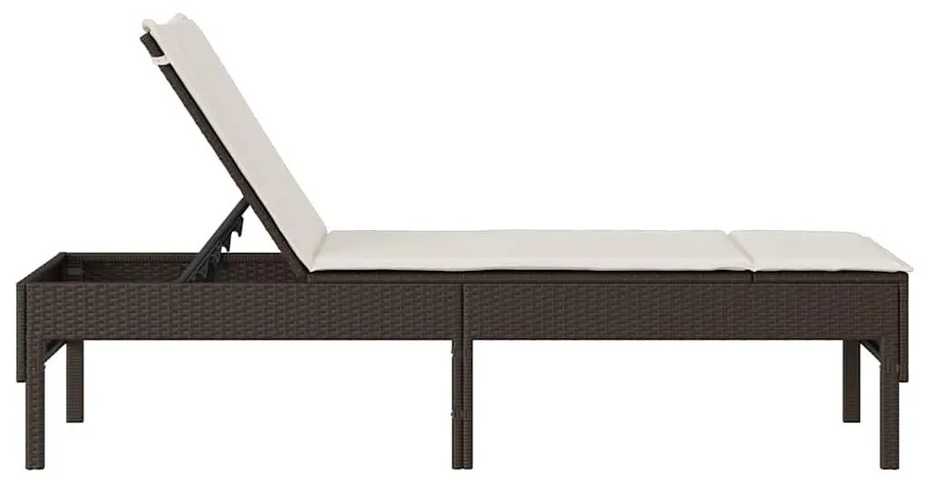 barna polyrattan napozóágy párnával 55x200x44 cm