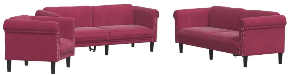 vidaXL 3 részes bordó bársony ülőgarnitúra