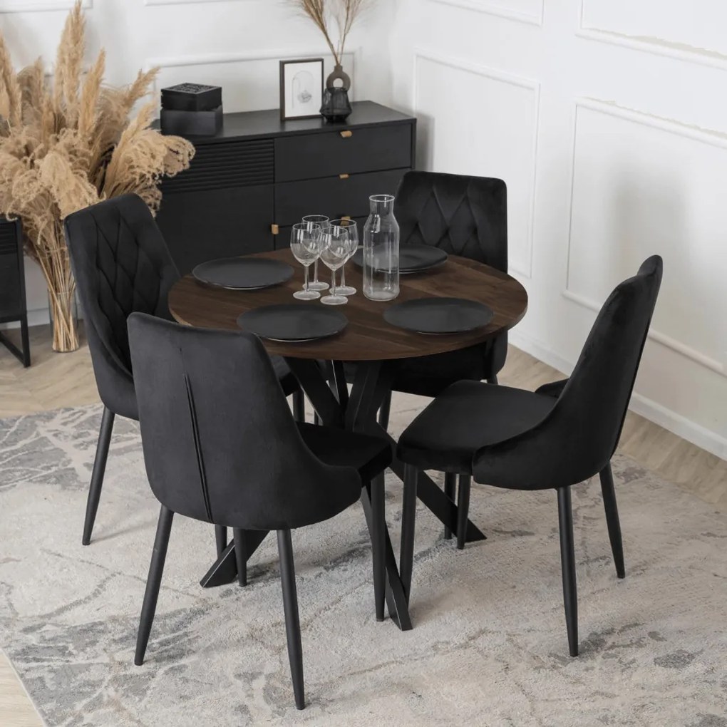 Kerek Étkezőasztal Dió/Fekete Színben LAUREN 90 cm