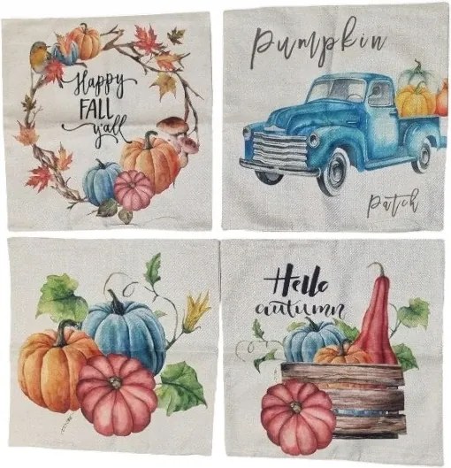 Ycoll Díszpárnahuzat lenvászon 50x50 cm őszi motívum bézs 4 db-os szett