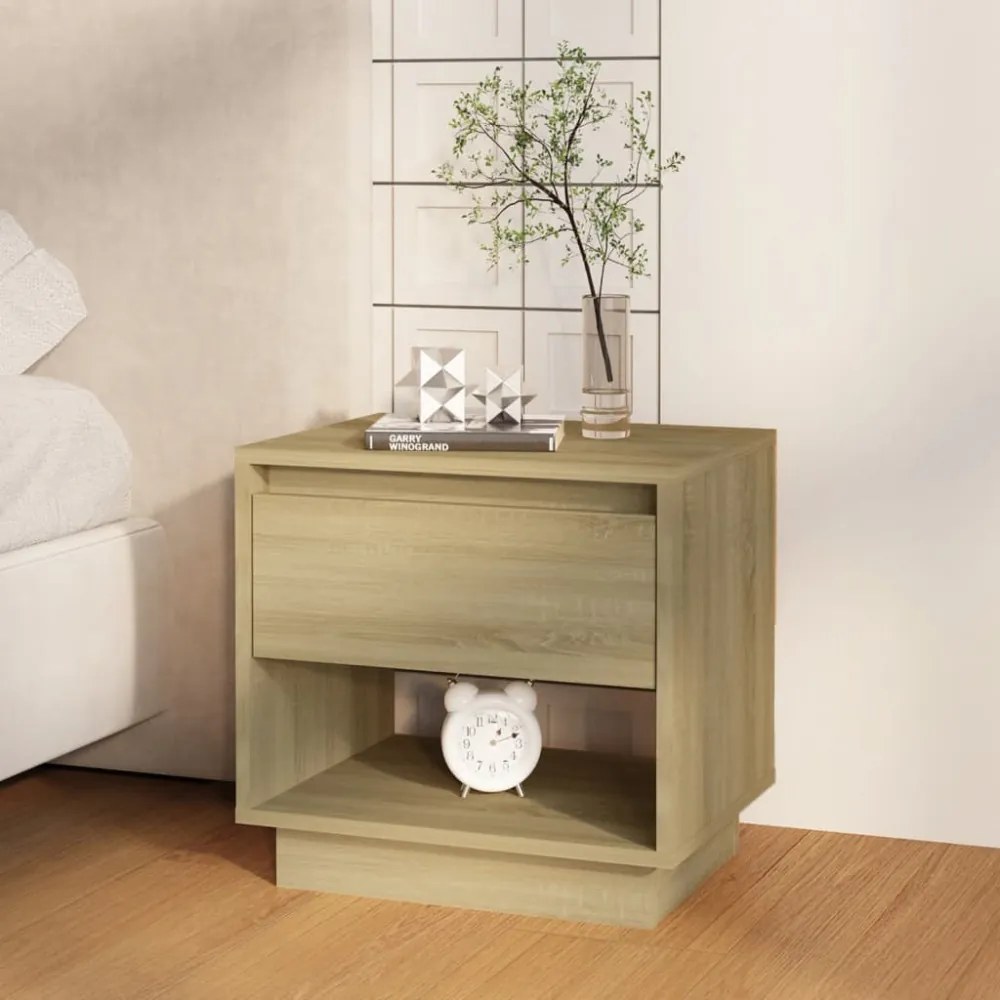 2 db sonoma tölgy színű szerelt fa éjjeliszekrény 45x34x44 cm